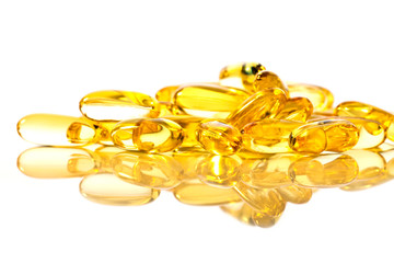 Omega-3 pills isolated on white background