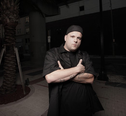 Young thug on the street at night