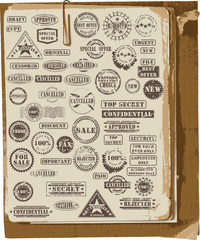 Vector collection of grunge rubber stamps on old paper