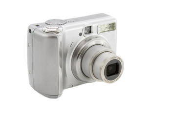 Silver digital camera isolated over white background
