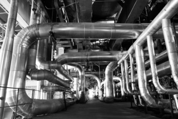 Industry concept pipes tubes bw