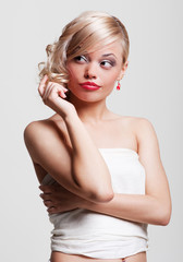 alluring woman looking at something