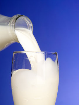 Milky stream. Glass and bottle of the milk