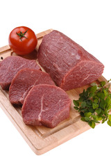 Fresh raw beef isolated on white background