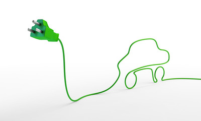 Electric car concept - electric plug with a car-shaped cord.