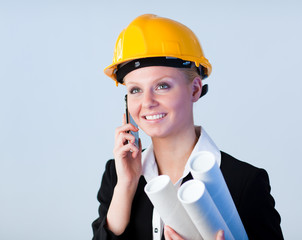 Female engineer on the phone