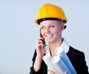 Female engineer on the phone