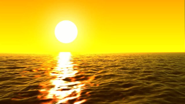 loopable FullHd 3d sea with great sunset and waves
