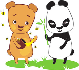Brown bear and panda