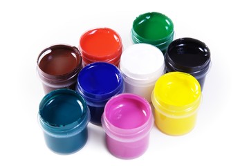 opened containers with paint of different colours