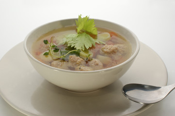 vegetable soup with meat balls and herbs