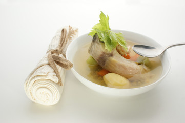 fish soup with chili, potato and herbs