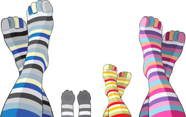 Happy family in stripy knee-length socks