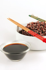 dark mixed rice in white bowl