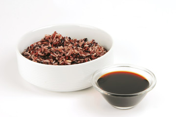 dark mixed rice in white bowl