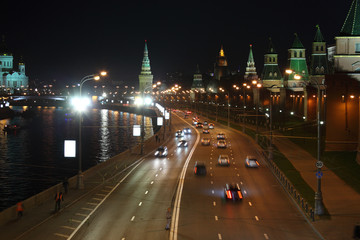 Fototapeta na wymiar Kremlin quay at night