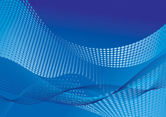 Abstract blue background with halftone effect and waves