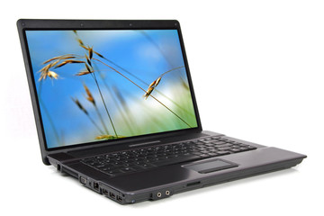 Modern and stylish black laptop with cool background