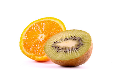 Orange and kiwi isolated on white