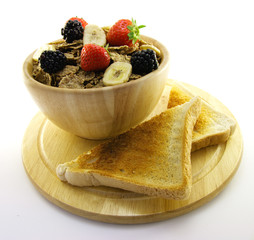 Bran Flakes in a Wooden Bowl