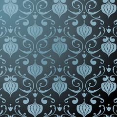 Illustration of a blue vintage floral pattern