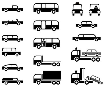 Cars and trucks - set of vector icons