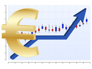 Vector finance graph with euro symbol and up arrow