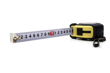 Opened tape measure on white isolated background
