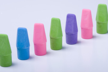 A diagonal row of erasers.
