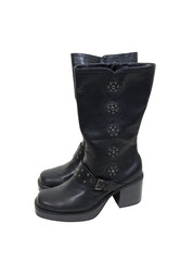 Flowered black biker boots