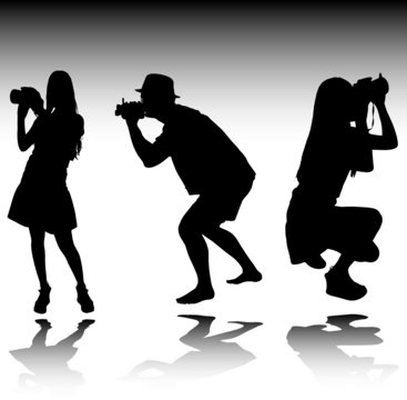 woman and man with camera vector silhouettes