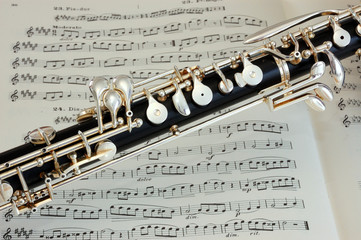 Oboe instrument above music manuscript