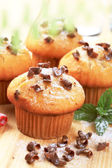 Muffins topped with chocolate shavings