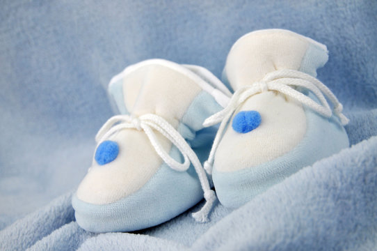 Blue Baby Shoes On Blanket