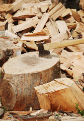 Wood prepared with axe for the winter