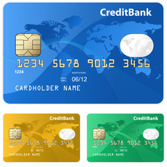 Colorful collection of credit cards. Highly detailed vector
