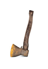 Old rusty axe on a white background