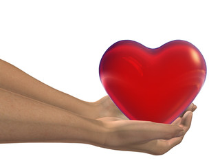 Obraz premium red 3D heart held in hands by an adult male
