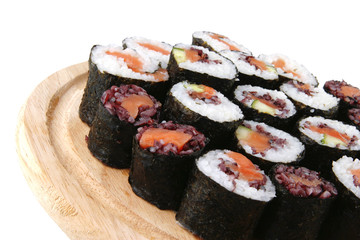 sushi on wooden plate