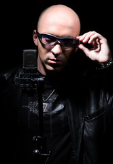 The singer from the microphone