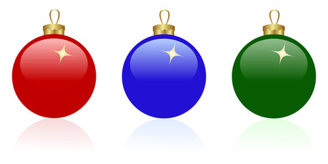 Three christmas glass balls isolated on a white.