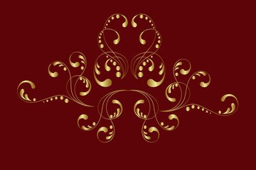 Illustration with gold ornament on a red. Vector illustration.