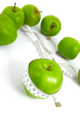 Green apples measured  the meter, sports apples
