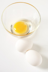 White chicken eggs and yolk