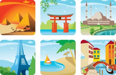 Photo sur Plexiglas Doodle Icône de six pays