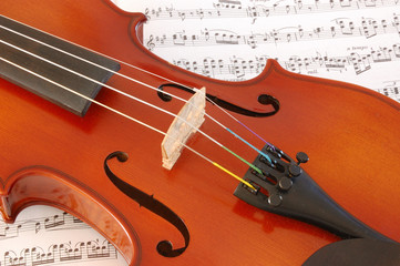 Violin instrument on music manuscript background
