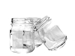Three glass jars on white