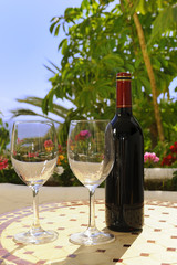 Two glasses of wine on the table