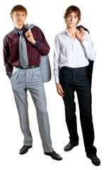 Obraz premium Two young businessmen on white