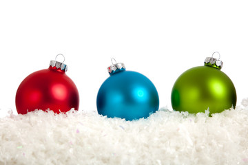 A group of colorful Christmas Baubles on White